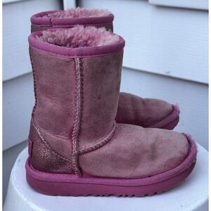 UGG Kids Classic Short II Boot Pink Glitter Back Childrens‎ Girls Size 8